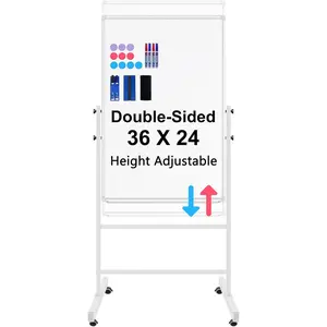 White Board Dry Erase Board with Stand 36" X 24", Mobile Whiteboard with Stands, Double-Sided & Height Adjustable Rolling  Whiteboard  Wheels, Portable Stand Up White Board