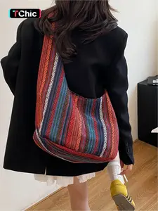 Women's Boho Style Colorful Tote Bag, Vintage Large Capacity Shoulder Bag for Daily Used, Casual Trendy Versatile High-quality Daily Commuting Bag