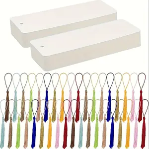 DIY Craft Kit, 60pcs Hand-Drawn Blank Bookmarks & Colorful Tassels, Paperboard Bookmark Accessories for Gifts & Crafts, Decoration