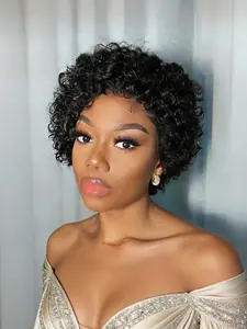 Pixie Cut Curly Lace Front Wig for Women, Human Hair Short Wig, Pre-Plucked 13x1 HD Lace, 1b Color, Natural Look, Curly Texture, Lace Frontal Wig