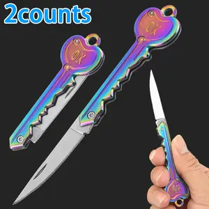 2-Pack Multi-Functional Stainless Steel Pocket Knife, Compact Folding Tool for Outdoor Camping, Keychain Utility Knife