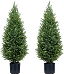 2 pcs  Artificial cedar tree, 3FT or 4FT  5FT Tall Faux Cedar Tree, UV-Resistant Topiary Trees Artificial Outdoor, Artificial Trees for Outdoors Porch Garden christmas tree Christmas tree Plants Decorative
