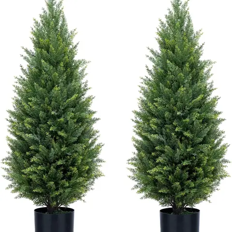 2 pcs  Artificial cedar tree, 3FT or 4FT  5FT Tall Faux Cedar Tree, UV-Resistant Topiary Trees Artificial Outdoor, Artificial Trees for Outdoors Porch Garden christmas tree Christmas tree Plants Decorative