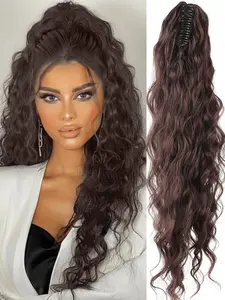 26-Inch Curly Ponytail Extensions with Claw Clip Fluffy Synthetic Natural Soft Wave Pony Tails Extensions Wrap-Around Ponytail Hair Pieces for Women Wavy Synthetic Hairpiece