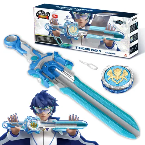 Alpha Group Co. Metal Spinning Top with Sword Launcher - Gale Wings Anime Series, BPA-Free Battling Toy, 5+ Yrs, 0.425 lbs, 15.354x3.228x1.890 in, Safe Grip, Easy Launch, Glow Effect, Durable, Unisex, Continuous Spin, Boosts Patience & Critical Thinking