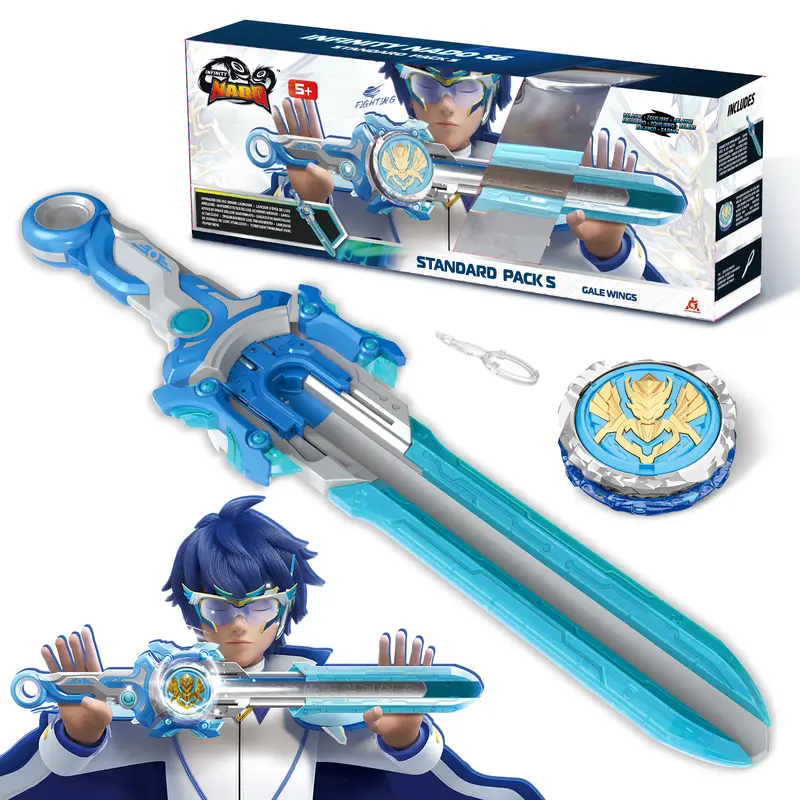 Alpha Group Co. Metal Spinning Top with Sword Launcher - Gale Wings Anime Series, BPA-Free Battling Toy, 5+ Yrs, 0.425 lbs, 15.354x3.228x1.890 in, Safe Grip, Easy Launch, Glow Effect, Durable, Unisex, Continuous Spin, Boosts Patience & Critical Thinking