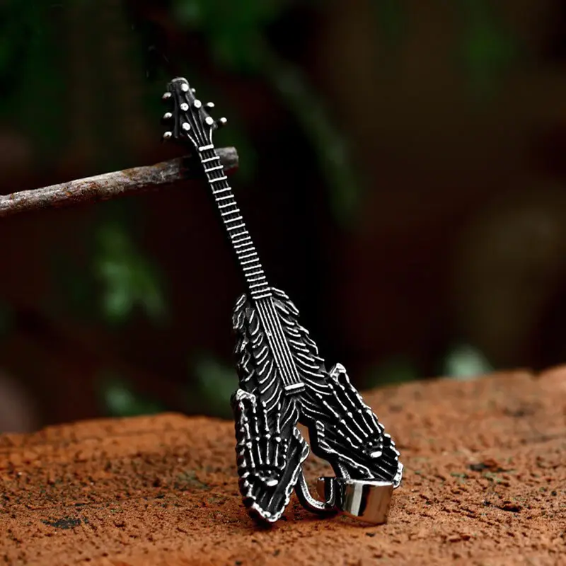 GTHIC Vintage Rock Guitar Skeleton Hand Stainless Steel Pendant for Men Women Statement Jewelry Father's Day Gift
