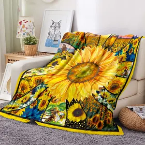 Sunflower Blanket Super Soft Flannel Throw Blanket Lightweight Fluffy Plush Fuzzy Cozy Soft Sofa Bed Blanket for Bedding Sofa and Travel 50X60