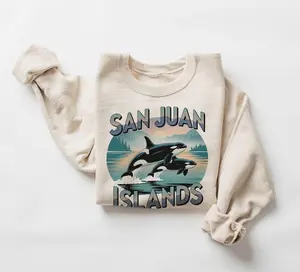 Retro San Juan Islands Washington Orca Sweatshirt - 90s Vintage Whale Watching Sea Kayaking Outdoor Travel - Boho Unisex Crewneck Sweatshirt