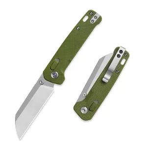 QSP Penguin Glyde Folding Pocket Knife, 3.06" 14C28N Blade EDC Knife, Glyde Lock, Ceramic Ball Bearings, Reversible SS Deep Carry Clip, OD Green FRN Handle Gear and Tool