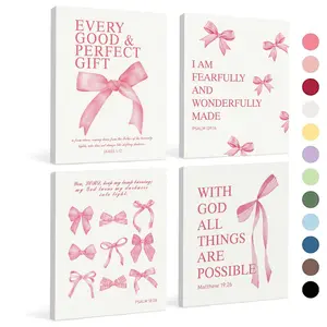 Bow Christian Theme Decorative Poster Set, Wall Art Decor, 4 Pieces, Ideal for Bedroom Bathroom Dorm, Inspirational Bible Verses, Perfect Gift