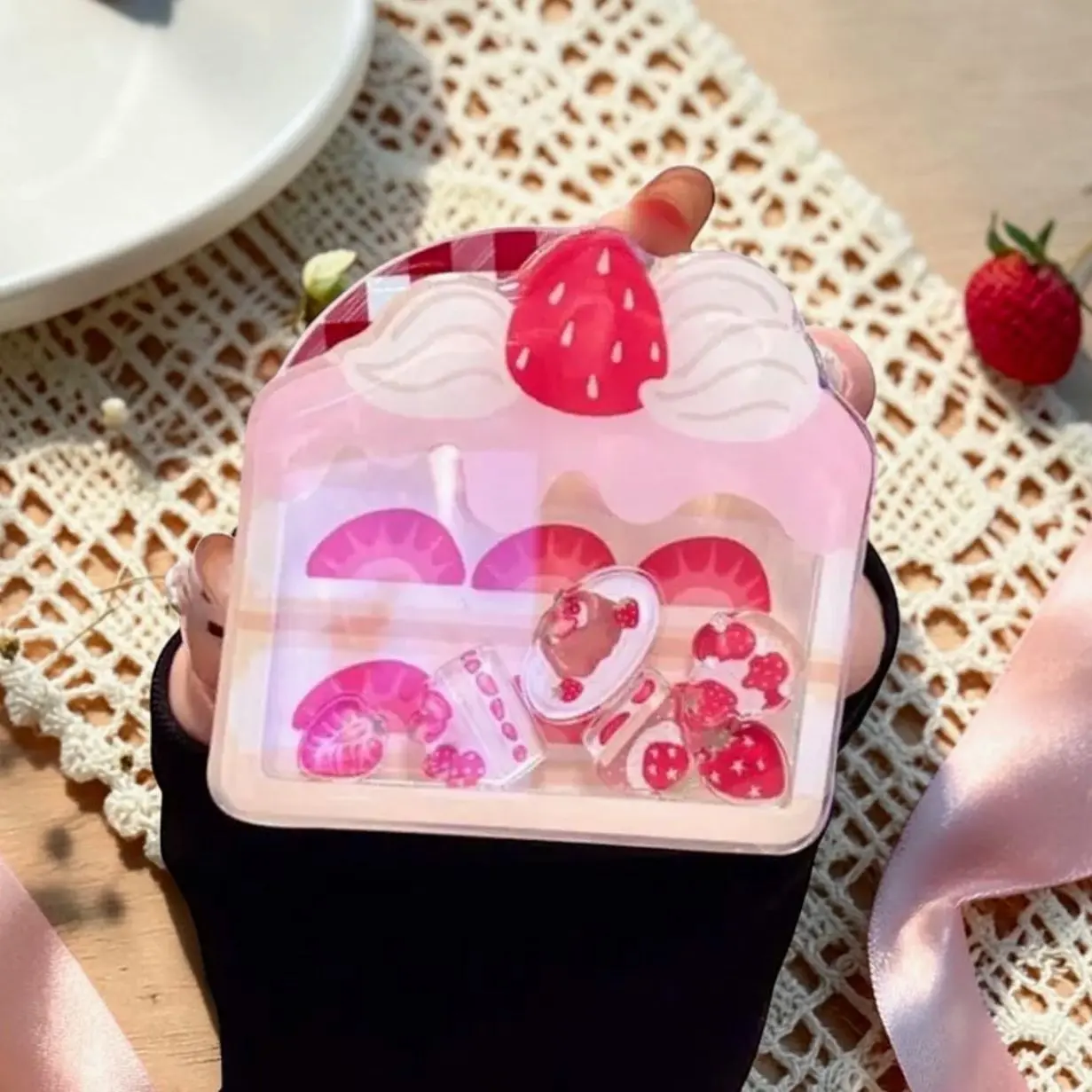 Cute Strawberry Shortcake Phone Grip Shaker | Kawaii Bakery Dessert Phone Holder Aesthetic Gift
