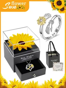 Sunflower Necklace and Hug Ring Set, Perfect Gift for Mom, Birthday, Anniversary, Daily Wear, Graduation, Valentine's Day