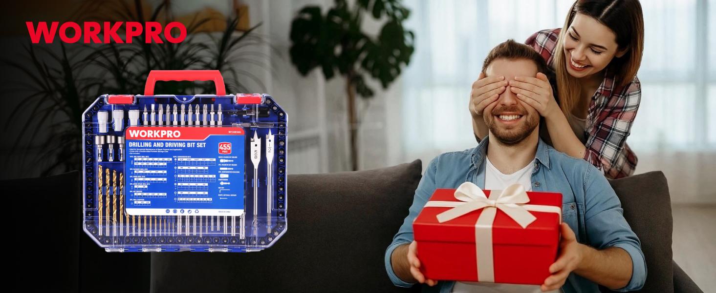 WORKPRO 455-Pack Drill Bit Set and Screwdriver Bit Set, Titanium Twist Drill Bits, Drywall Screws with Double Sided Storage Case, for Wood Metal Plastic Concrete Masonry WORKPRO 455-Pack Drill Bit Set and Screwdriver Bit Set, Titanium Twist Drill Bits, Drywall Screws with Double Sided Storage Case, for Wood Metal Plastic Concrete Masonry