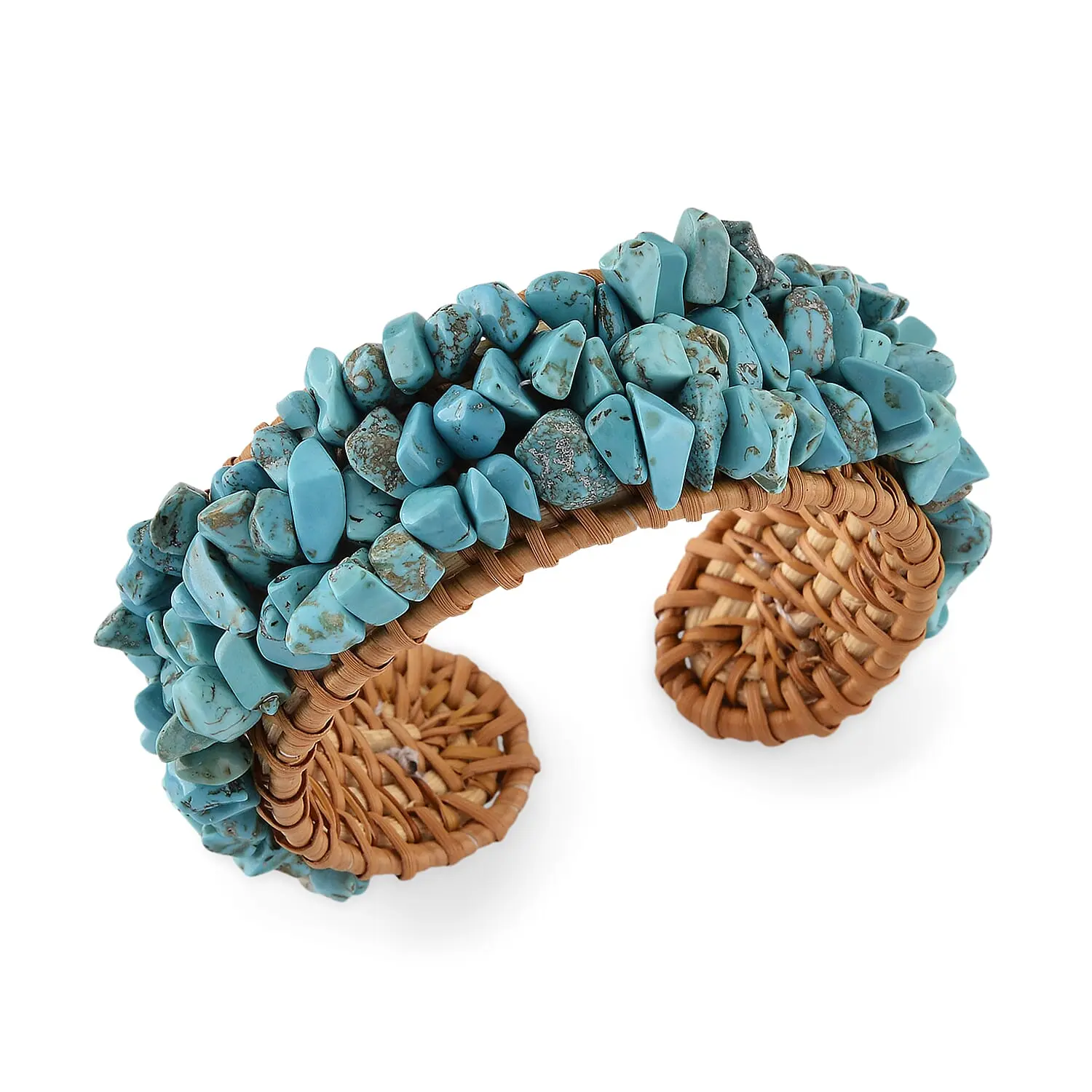 Blue Howlite 50.00 ctw Rattan Cuff Bracelet (7.5-8In)