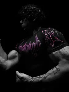 1 piece of men's tight short-sleeved T-shirt with thorny cross print, dark and individual style, slim fit, suitable for street outings, Gym, fitness and leisure