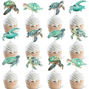 1Set Turtle Cupcake Toppers 24PCS Sea Animals Birthday Decorations Under the Sea Cake Decorations Ocean Animal Baby Shower Gender Reveal Party Supplies for Boys