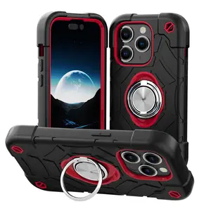 3 In 1 Spider Pattern Phone Case with Ring Stand, 1 Count 4 Corner Thickened Shockproof Anti-slip Full Body Protective Cover, Phone Accessories for iPhone Series