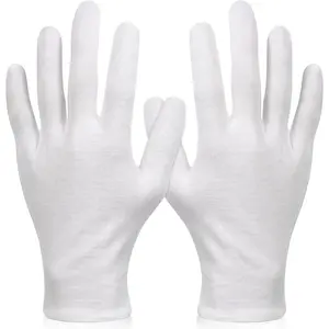 6 Pairs XL White Cotton Gloves for Dry Hand Moisturizing Cosmetic Eczema Hand Spa and Jewelry Inspection