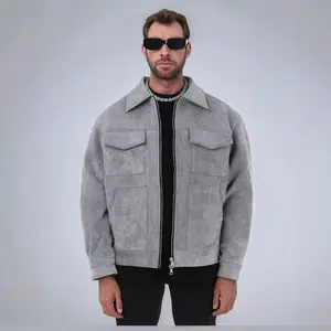 2025 Men's New Jacket Coat American Trendy Men's Jacket Suede Velvet Zipper Large Pocket Jacket Coat