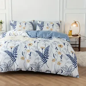 3pc Fresh Forest Blue and Yellow Flower Printed Bedding Set, Decorative Bedding Set, Floral Bedding Sets, with 1 duvet cover and 2 pillowcases (excluding core), for single beds, double beds, bedrooms, dormitories