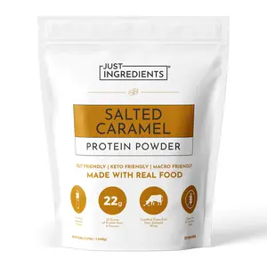Just Ingredients Salted Caramel Protein Powder – 25-Serving Blend with 100% Grass-Fed Whey & Organic Plant Proteins – Flavored with Real Food – Supports Muscle Recovery, Energy *
