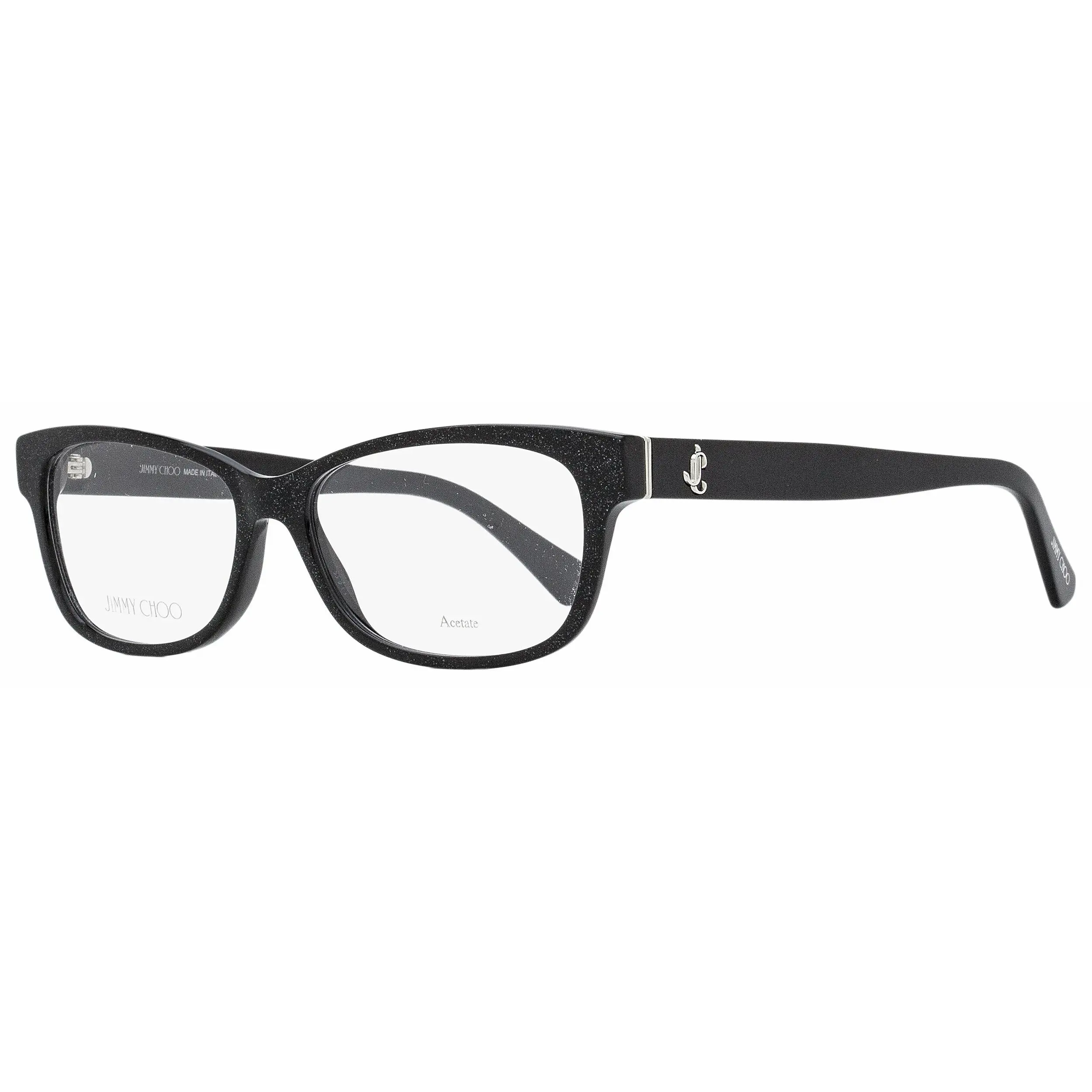 Jimmy Choo Fashion Rectangular Eyeglass Frames - JC278 DXF, Black Glitter, 54mm, Acetate, Bisphenol A (BPA)-Free, Di(2-Ethylhexyl)Phthalate (DEHP)-Free, Demo Lenses Included, Statement Frame Glasses, Black-Tipped Non-Prescription Glasses, Accessory Non-Pr