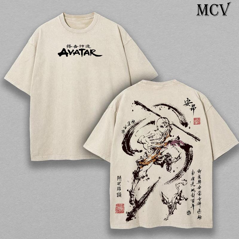 Aang Shirt, Avatar the Last Airbender Shirt, Animated Shirt, Vintage T-Shirt Menswear Top Underwear Tshirt The Last Air Nomad - The Avatar Anime Double Printed  Washed Tee Unisex Oversize Anime Manga