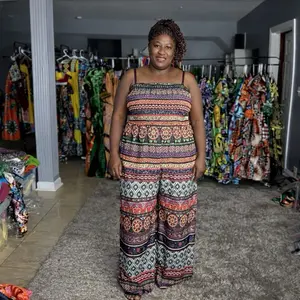 Sleeveless Jumpsuit - Multicolor Patterned Design for Women 5.1 ft Tall