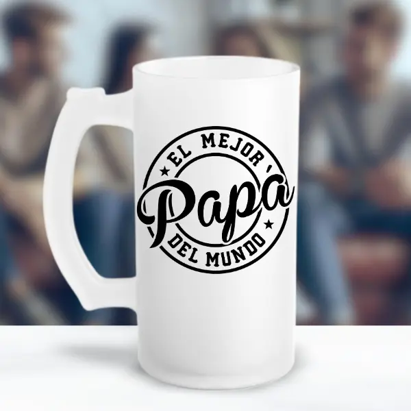 El Mejor Papa del Mundo Frosted Glass Mug 16oz Thick Glass Beer Mug for Dad Husband or Friend Durable Matte Finish Cold Drinkware Trending TikTok Gift for Men Classic Frosted Design