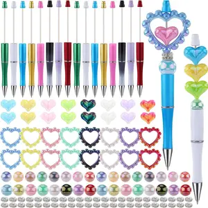 130-Piece Creative Beaded Pen Set, Adorable Colorful Heart Shape, Includes 16 Pens, Heart Beads & Spacers, DIY Writing Tool Kit, Gift Pen, Stationery Supplies