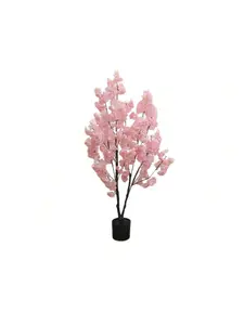 Pink-150cm Artificial Cherry Blossom Tree, 4/5/6 FT Faux Floral Plant Blooming Tree In Cement Pot, Fake Tree Faux Silk Plant, Artificial Plants For Home Office Indoor