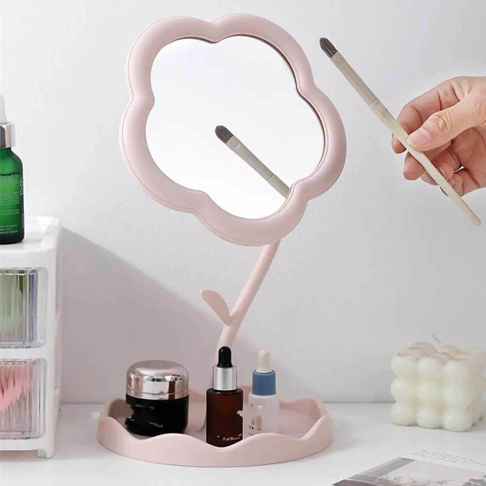 Desktop Makeup Mirror Sunflower Shaped Cute Dressing Mirror Detachable Hanging Jewelry High-definition Makeup Mirrors Home Decor Floral Plastic