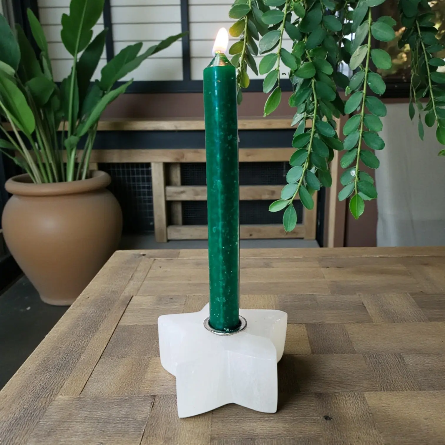 Selenite Satin Spar Mini Star Candle Holder – Sacred Space Chime Spell Altar Base
