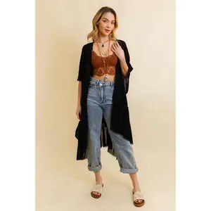 Solid Ruffle Edge Bohemian Kimono