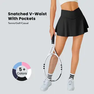 DLOODA Women's High-Waisted Crossover 2-in-1 Skort with Pockets, Athletic Skirt for Tennis, Golf, Running Workouts, Skirts, Skort Women