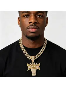 Men's Full Diamond Cuban Link Chain Hip-Hop Style Personalized REALLY RICH Pendant Necklace