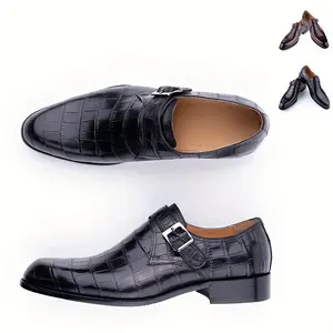 Men's PU Leather Monk Strap Slip-On Shoes - Wear-Resistant Rubber Sole, Non-Slip Footwear for Business Office Work, Wedding Events