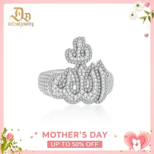 Delzzad 1.9ct Radiant Prayer Ring Eternal Devotion Ring Iced Out Allah Ring Hip Hop Pinky Band Ring VVS Synthetic Moissanite Ring Jewelry Copper Band Perfect Birthday Engagement Wedding Anniversary Christmas Valentine's Day Mother's Day Gift
