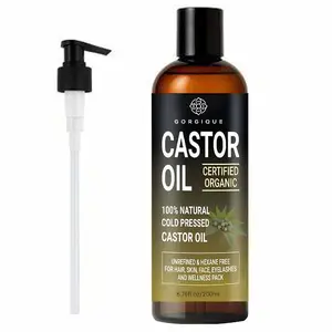 GORIQUE Organic Castor Oil for Hair, Skin & Eyelash Care, Cold Pressed & Hexane Free Castor Oil with Pump Applicator, Deep Moisture Care for Dry Hair & Smooth Looking Skin, Multi-Use Beauty Oil for Women & Men 200ml
