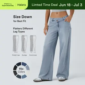 Halara Flex Asymmetric Low Rise Zipper Pockets Baggy Wide Leg Washed Casual Jeans #SwimWeek