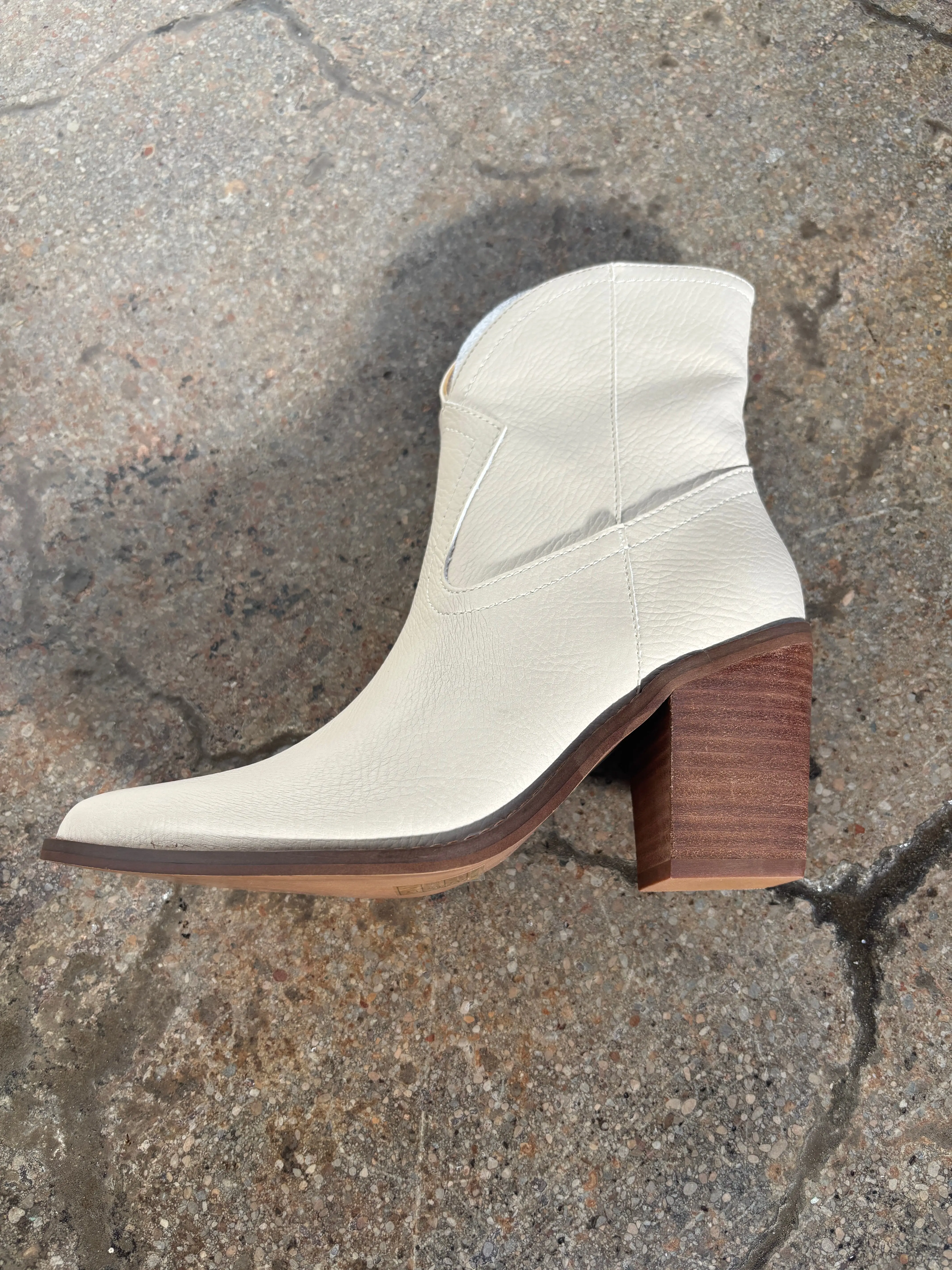 Harmony Classic Low Calf Heeled Pointed Toe Boot - Beige