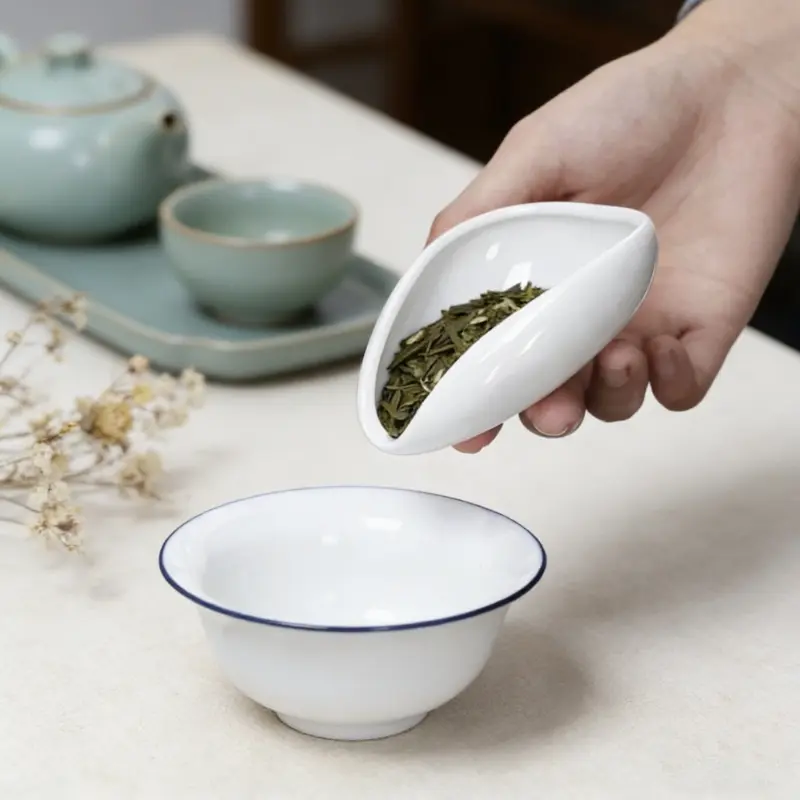 1pc/2pcs Sleek White Porcelain Tea Scoop | Coffee Bean Dose Tray for Baristas,Separator Vessel Set Tools Coffee Bar Equipment