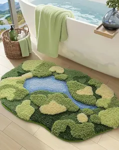 DEXI Moss Bath Mat, Ultra Thick Soft Green Bathroom Rug, Non Slip Washable Bathmat, Water Absorbent Microfiber Carpet Rugs for Shower Floor, Sink, Bedroom, 39x55, Moss Green Laundry Rubber Laundry