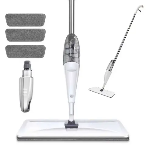 Lightweight Microfiber Spray Mop with 1-Hand Control, 45° Even Water Spray, Swivel Head, 3 Washable Reusable Pads, Hair & Stain Lift - Wet Dry Mop for Wood, Laminate, Tile, Marble Floors - Ideal for Kitchen, Bathroom Cleaning, 3 Washable Pads