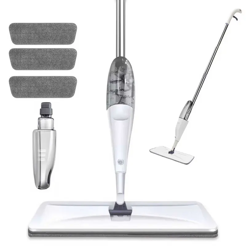 Lightweight Microfiber Spray Mop with 1-Hand Control, 45° Even Water Spray, Swivel Head, 3 Washable Reusable Pads, Hair & Stain Lift - Wet Dry Mop for Wood, Laminate, Tile, Marble Floors - Ideal for Kitchen, Bathroom Cleaning, 3 Washable Pads