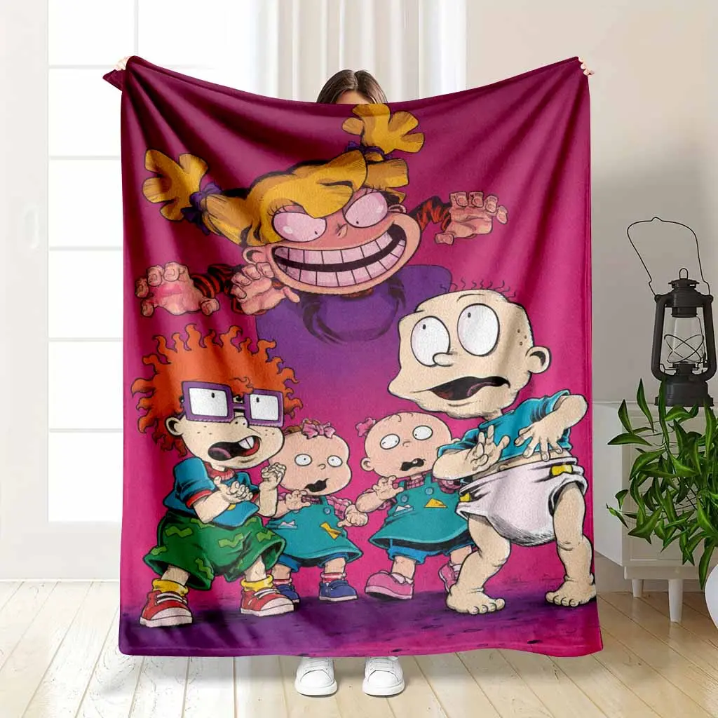 Cartoon animation aesthetic flannel blanket Rugrats comic character print soft plush warm cozy fabric texture lightweight breathable throw for living room sofa bedroom bedding office nap guest house naptime