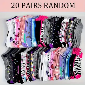 20 Pairs Colorful Cartoon Graffiti Pattern Ankle Socks, Comfy & Breathable Short Socks, Women's Stockings & Hosiery Candy Colored