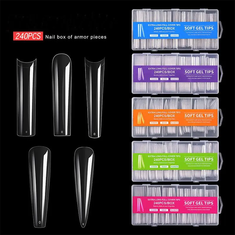 240pcs XXL False Nails Super Long Ballerina Nails Press on Nail Full Cover Matte Gel Tips Nail Art American Capsule Fake Tips