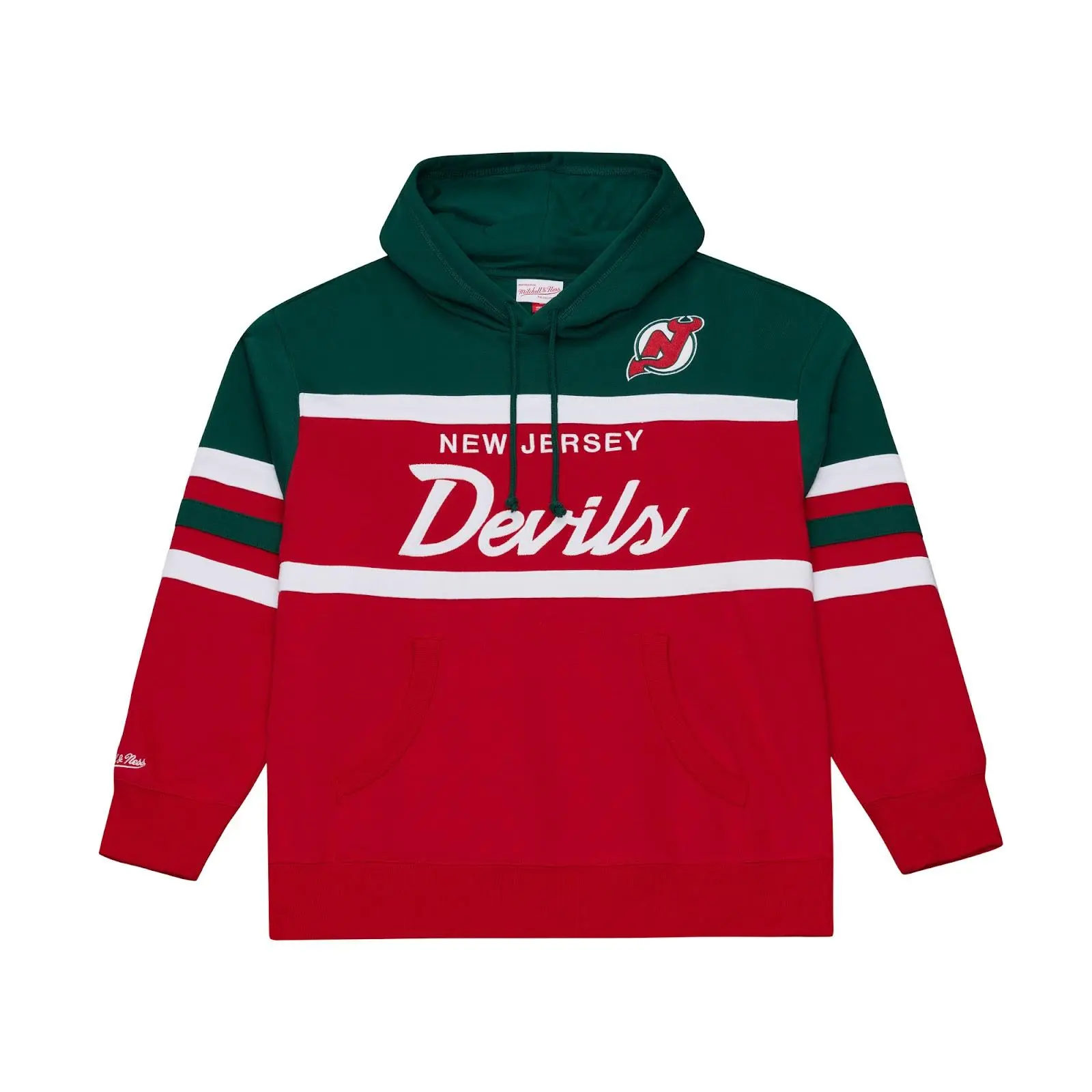 New Jersey Devils Red Head Coach Pullover Hoodie NHL Throwback Sweatshirt Fleece Vintage Fan Gear Mitchell & Ness